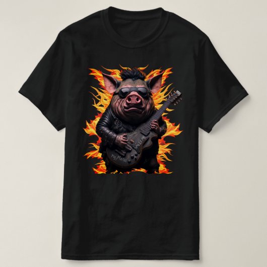 Pig Metal Gitaar I Ham Rock and Roll Muzikant Hot T-shirt (Design voorkant)