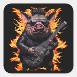 Pig Metal Gitaar I Ham Rock and Roll Muzikant Hot Vierkante Sticker