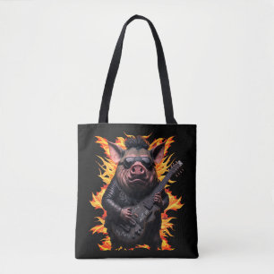 Pig Metal Guitar I Ham Rock & Roll Musician Gig Tote Bag