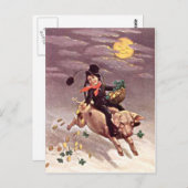 Pig Moon Gold Shamrock St Patrick's Day Briefkaart (Voorkant / Achterkant)