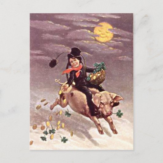 Pig Moon Gold Shamrock St Patrick's Day Briefkaart (Voorkant)