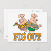 PIG OUT PIG FOOD CARTOON BRIEFKAART (Voorkant / Achterkant)