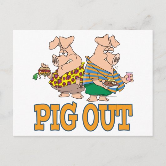 PIG OUT PIG FOOD CARTOON BRIEFKAART (Voorkant)