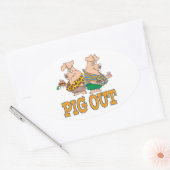 PIG OUT PIG FOOD CARTOON OVALE STICKER (Envelop)
