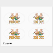 PIG OUT PIG FOOD CARTOON OVALE STICKER (Vel)