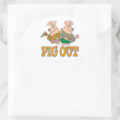 PIG OUT PIG FOOD CARTOON OVALE STICKER (Tas)