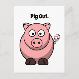 Pig Out Roze Piggy of Hog Barbeque Cartoon Briefkaart