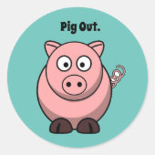 Pig Out Roze Piggy of Hog Barbeque Cartoon Ronde Sticker (Voorkant)