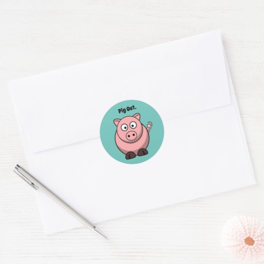 Pig Out Roze Piggy of Hog Barbeque Cartoon Ronde Sticker (Envelop)