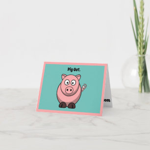 Pig Out Roze Varken Cartoon, Grappig BBQ Hog Desig Kaart