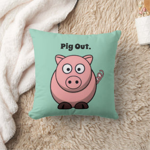 Pig Out Roze Varken Cartoon, Grappig BBQ Hog Desig Kussen