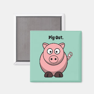 Pig Out Roze Varken Cartoon, Grappig BBQ Hog Desig Magneet