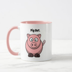 Pig Out Roze Varken Cartoon, Grappig BBQ Hog Desig Mok