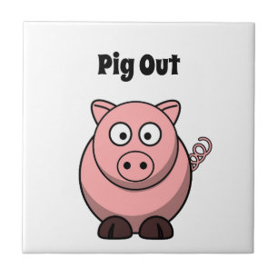 Pig Out Roze Varken Cartoon, Grappig BBQ Hog Desig Tegeltje
