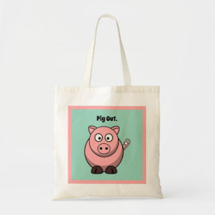 Pig Out Roze Varken Cartoon, Grappig BBQ Hog Desig Tote Bag