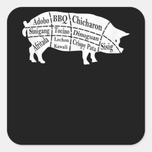 Pig Parts Food BBQ Pinoy Adobo Lovers Gift Vierkante Sticker