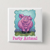 Pig Party Center Vierkante Button 5,1 Cm (Voorkant)