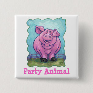 Pig Party Center Vierkante Button 5,1 Cm