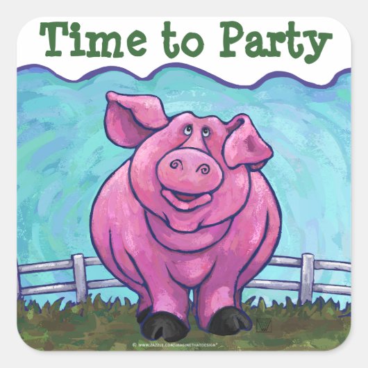 Pig Party Center Vierkante Sticker (Voorkant)