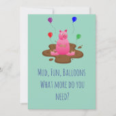 Pig Party Invitation – Mud Fun & Balloons Kaart (Voorkant)