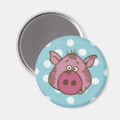 Pig Polka Dot Magnet (in blauw en roze) (Voorkant / Achterkant)