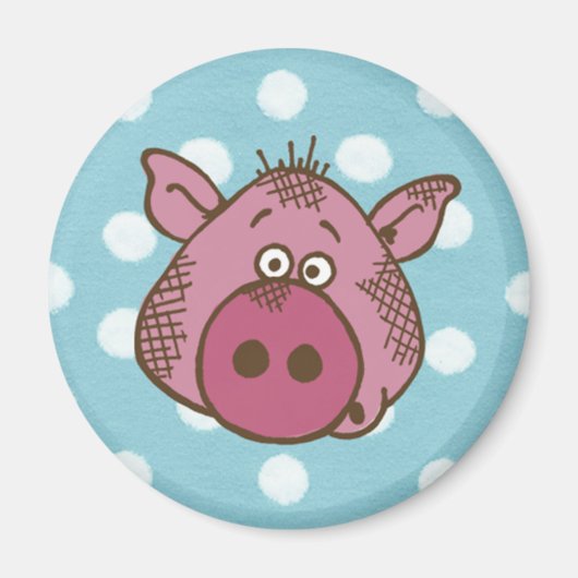 Pig Polka Dot Magnet (in blauw en roze) (Voorkant)