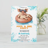 Pig Pool and bbq Party Invitation Kaart (Staand voorkant)