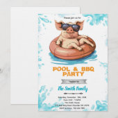 Pig Pool and bbq Party Invitation Kaart (Voorkant / Achterkant)