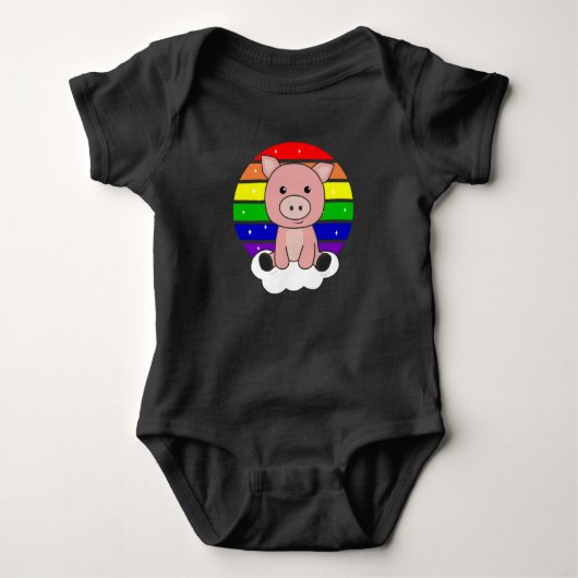 Pig Rainbow Glitter Kawaii Piglet Colorful Romper (Voorkant)
