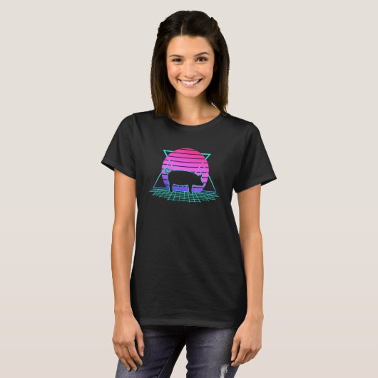Pig Retro 80s Style Sunset Pig Pet Owner Farmer Gr T-shirt (Voorkant volledig)