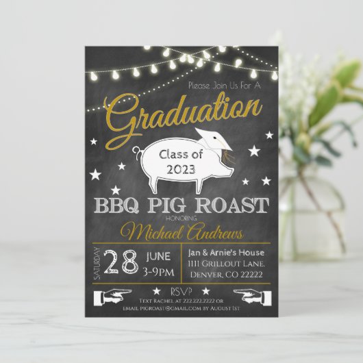 Pig Roast Afstuderen Invitation Kaart (Staand voorkant)