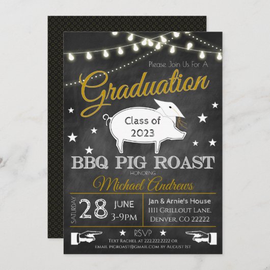 Pig Roast Afstuderen Invitation Kaart (Voorkant / Achterkant)