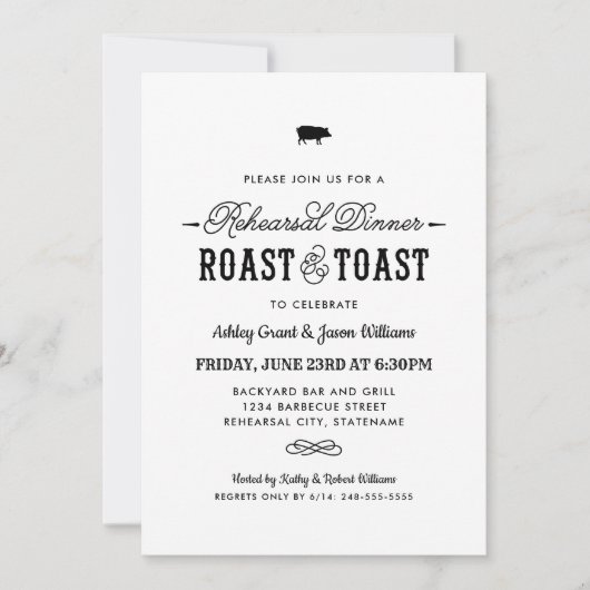 Pig Roast and Toast Black Wedding Rehearsal Dinner Kaart (Voorkant)