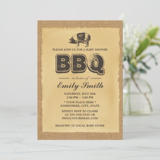 Pig Roast Baby shower BBQ Party Burlap Kaart (Staand voorkant)