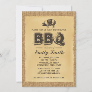 Pig Roast Baby shower BBQ Party Burlap Kaart