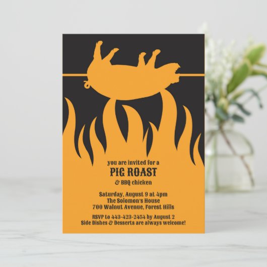 Pig Roast BBQ Flat Uitnodiging (Staand voorkant)