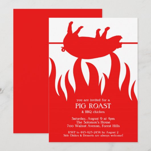 Pig Roast BBQ Flat Uitnodiging (Voorkant / Achterkant)