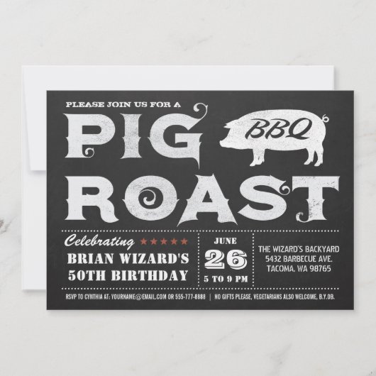 Pig Roast BBQ Uitnodigingen Chalkboard (Voorkant)