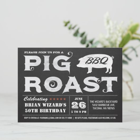  Pig Roast BBQ Uitnodigingen Chalkboard (Staand voorkant)