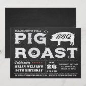 Pig Roast BBQ Uitnodigingen Chalkboard (Voorkant / Achterkant)