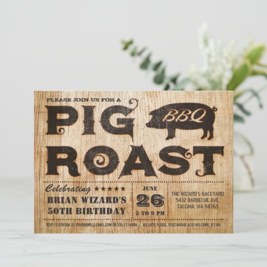 Pig Roast BBQ Verjaardagsuitnodiging Kaart (Staand voorkant)