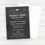 Pig Roast en Toast Chalkboard Bruiloft Verloving Kaart<br><div class="desc">Casual en verfijnde barbecue thema "Pig Roast & Toast" bruiloft verlovingsfeest uitnodiging beschikt over een beetje varken motief,  stijlvolle aangepaste tekst in westerne en moderne lettertypen,  een scroll en streep ontwerpelementen,  en een witte handgeschreven krijt look op een achtergrond met een rustieke textuur zwart krijtbord uiterlijk.</div>