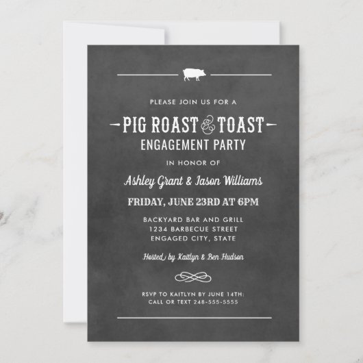 Pig Roast en Toast Chalkboard Bruiloft Verloving Kaart (Voorkant)