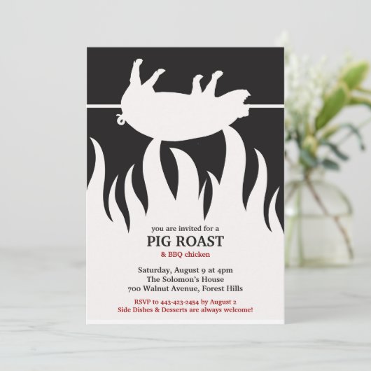 Pig Roast Flame BBQ Platte Uitnodiging (Staand voorkant)