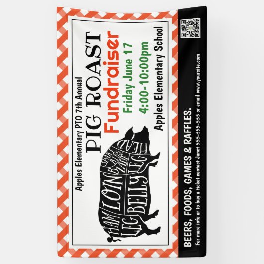 PIG ROAST Fundraiser PTO PTA Kerk Banner (Verticaal)