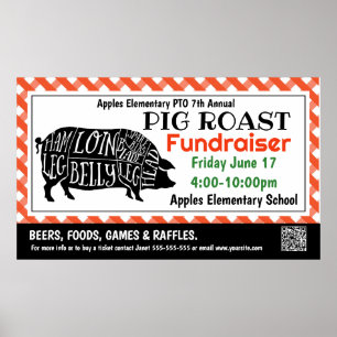 PIG ROAST Fundraiser PTO PTA Kerk Banner Poster