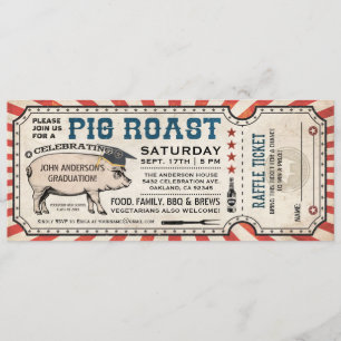 Pig Roast Graduation Invitations met Raffle Ticket Kaart