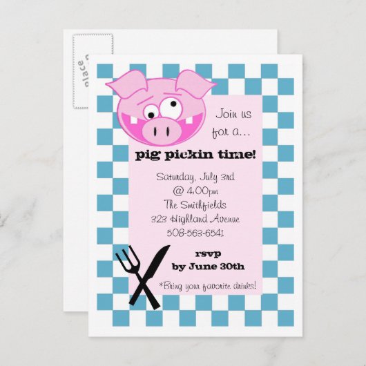 Pig Roast Invitation Uitnodiging Briefkaart (Voorkant / Achterkant)