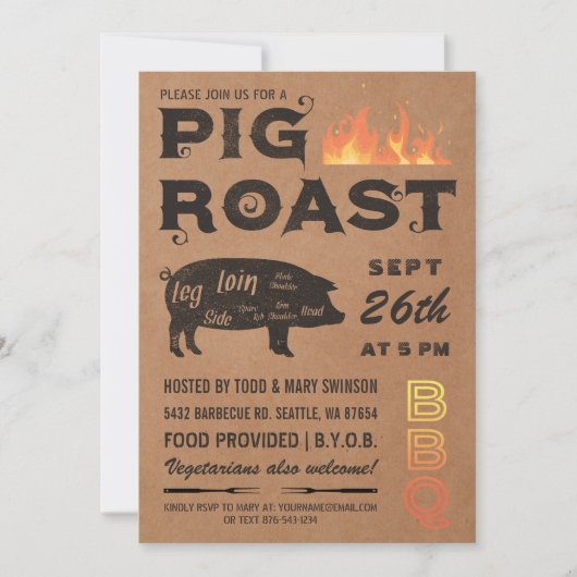 Pig Roast Invitations | BBQ Butcher Paper Kaart (Voorkant)