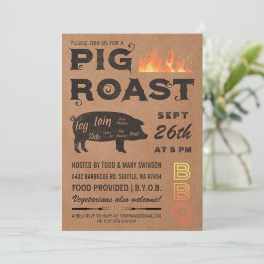 Pig Roast Invitations | BBQ Butcher Paper Kaart (Staand voorkant)
